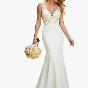 Boho ivory lace wedding dress
